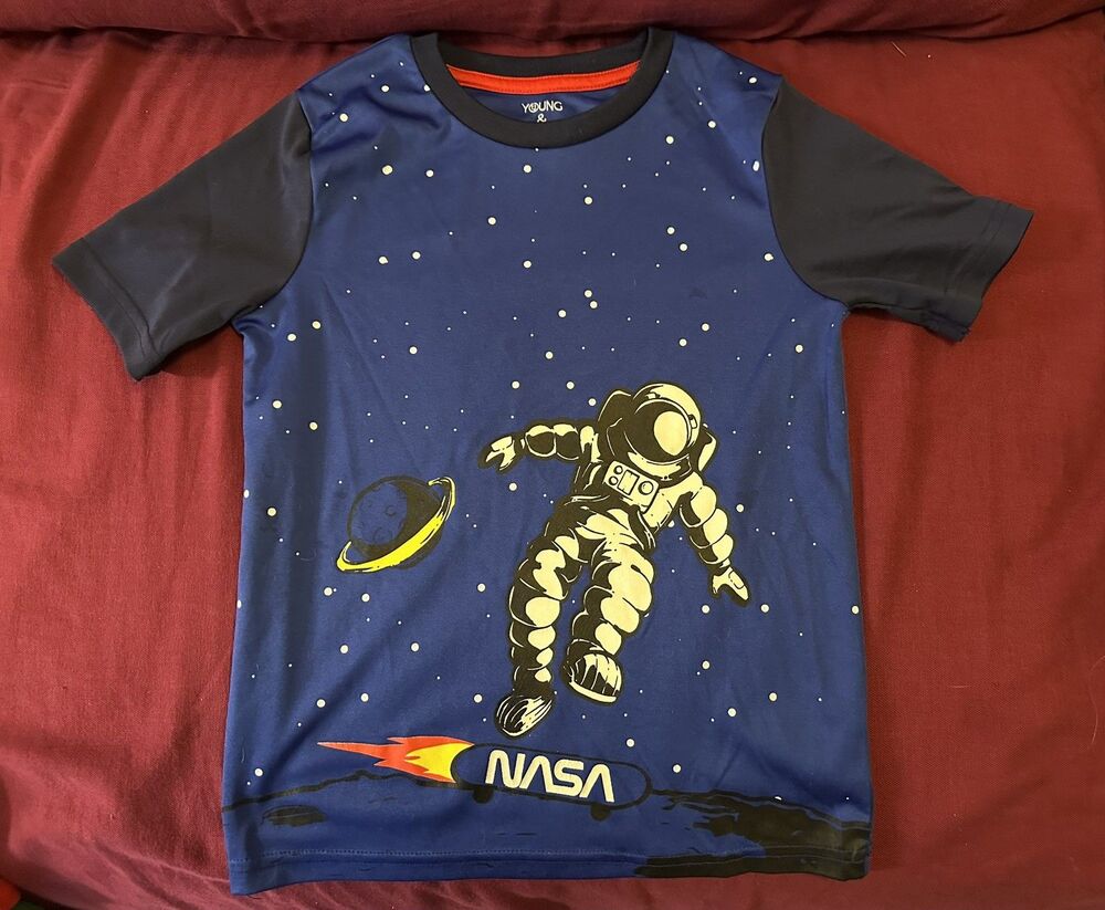 NASA Astronaut Space T-Shirt Boys Girls Size 5/6 Blue Black Young Awesome